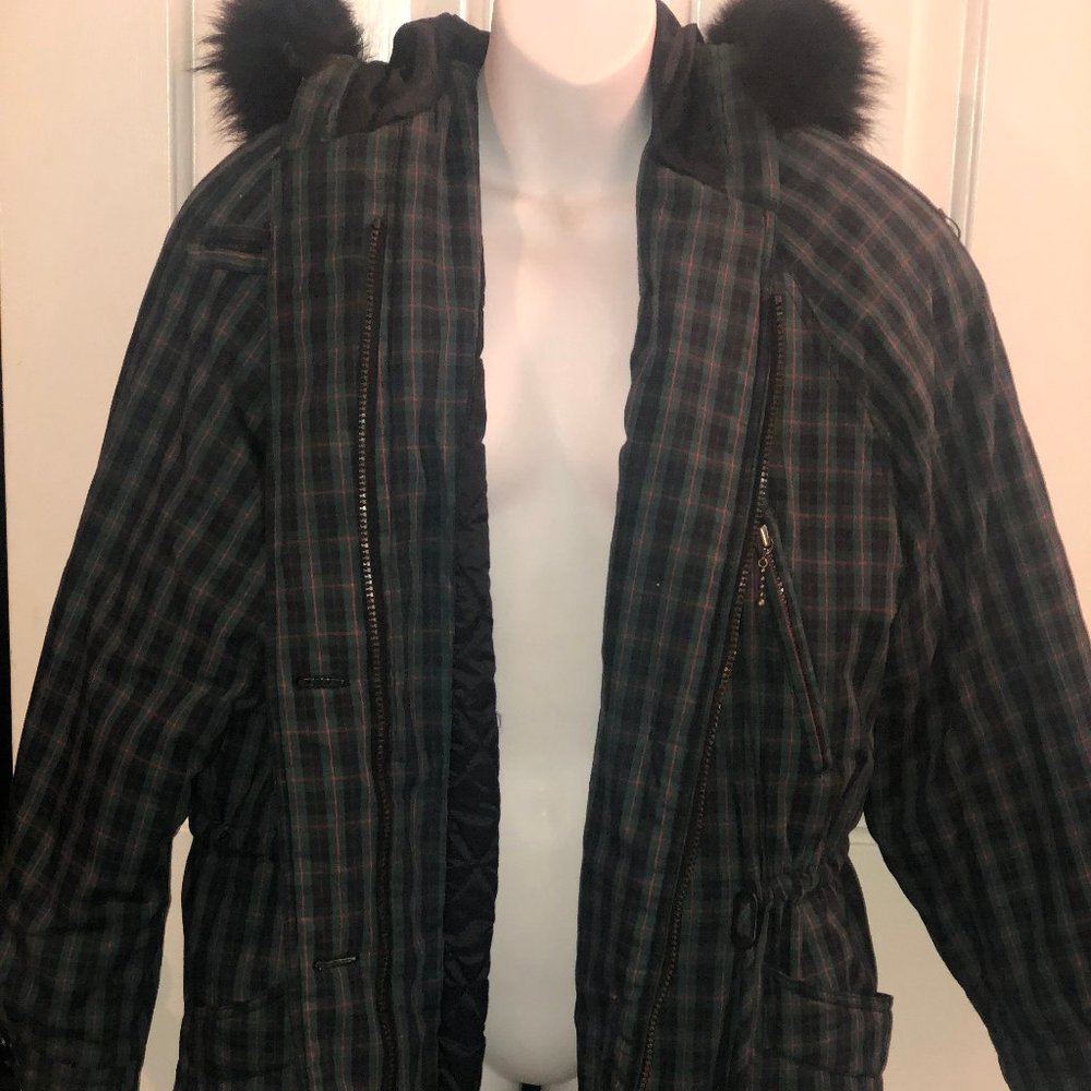Evan Picone Plaid Parka Coat